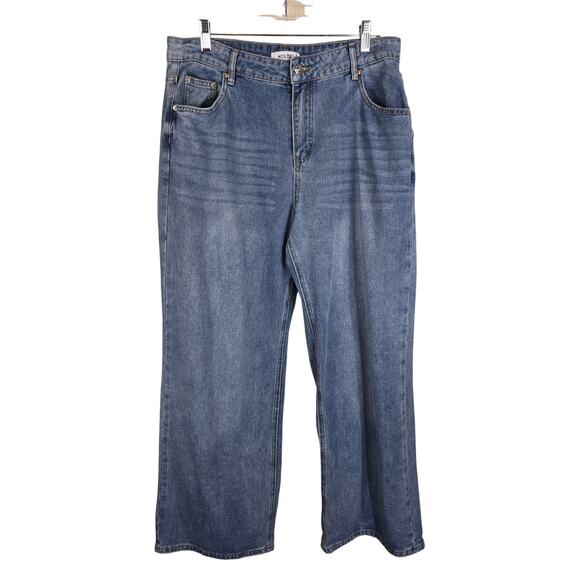 HDLTE Whiskering Wide Leg Jeans High Waist Baggy Women's XL - Picture 1 of 4